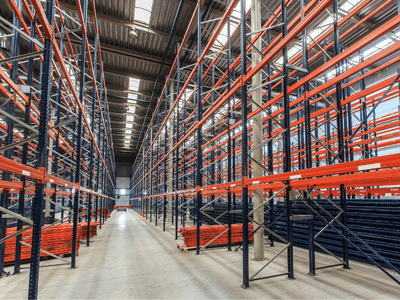 Large industrial steel racks in a warehouse